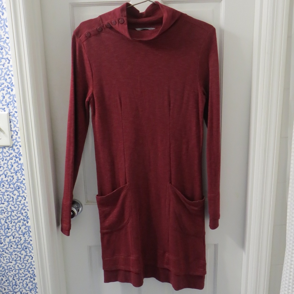 Horny Toad "Delilah" maroon red long sleeve t-neck jersey dress M